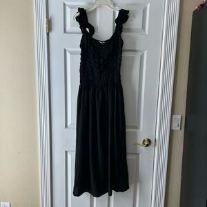 NWOT Black Midi Dress with Ruffle Straps